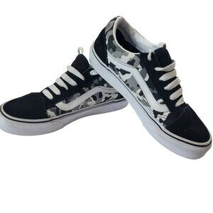 Vans Old Skool Sneakers, Youth 2.5, Black & White Camo Print, Lace UP, EUC